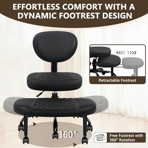 AtHope Ergonomic Cross Legged Office Chair with Wheels - Adjustable Height for Meditation, ADHD Desk & Yoga - Wide Criss C...
