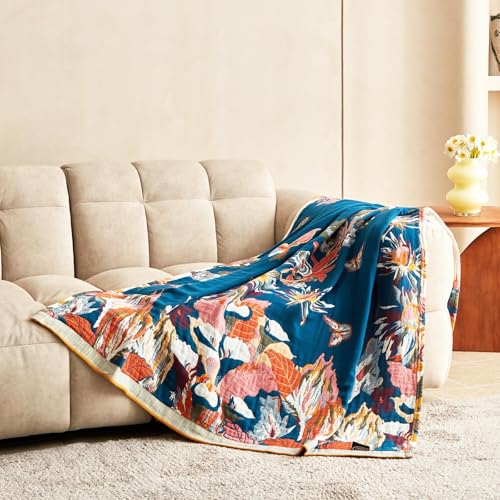 MSGKV Boho Throw Blanket for Couch and Sofa Cotton Cover for Living Room Floral Throw Cozy Blankets (D-Flower and Butterfl...