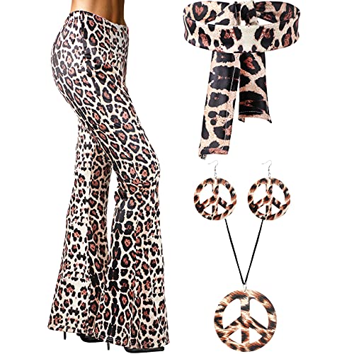 SATINIOR 60s 70s Women Hippie Costume Outfits Set Disco Retro Flared Bell Bottom Pants for Halloween Cosplay Party(Medium)