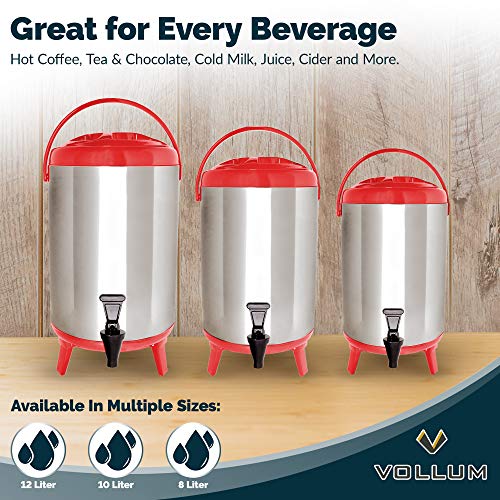 Vollum Stainless Steel Insulated Beverage Dispenser – Insulated Thermal Hot and Cold Coffee Carafe – 10 Liter Drink Dispen...