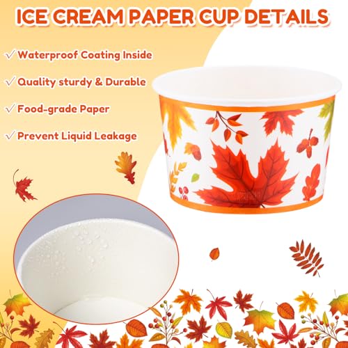 Didaey 150 Pieces Fall Treat Snack Cups 8 oz Thanksgiving Maple Leaf Ice Cream Cups Happy Fall Party Supplies Harvest Disp...