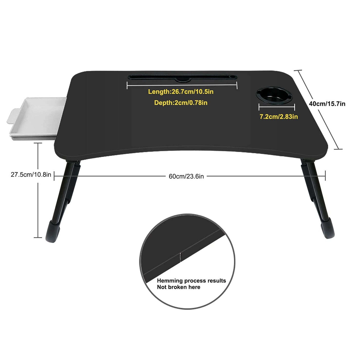Fayquaze Portable Foldable Laptop Bed Desk with Storage Drawer and Cup Holder - Lap Desk Laptop Stand Tray Table for Eating, Reading and Working