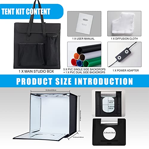 SYSCLOUD Photo Studio Light Box, 20"x20" Professional Photography Photo Light Box with 160 LEDs Lights & 6 Kinds Double-Si...