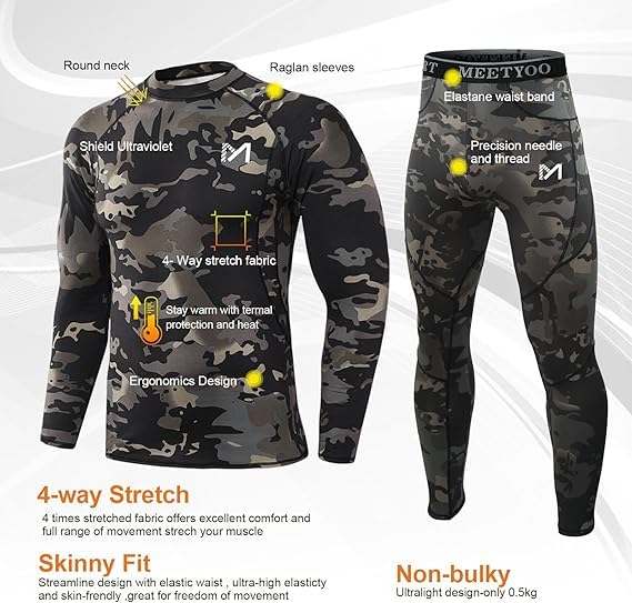 MEETYOO mens Men's Thermal Underwear Set Sport Long Johns Base Layer