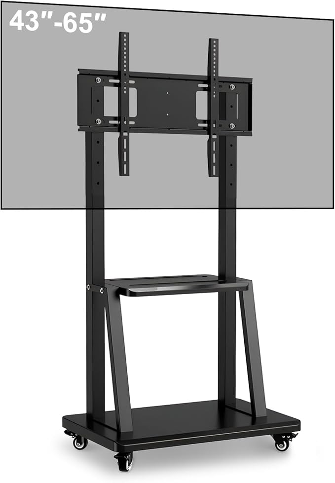 43-65" Height Adjustable Mobile Stand for Smart Boards | with 4 Lockable Wheels & Universal Mount | Versatile Classroom, H...