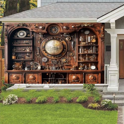 Antique Vintage Steampunk Backdrop, Abstract Industrial Old Metal Gear Clock Photography Background, Retro Steam Punk Mech...