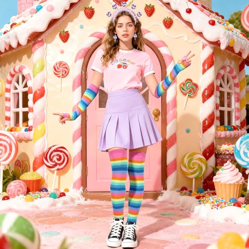 SEPGLITTER Lollipop Costume Women's Set, Candy Costume for Carnival with Hairband, Earrings, Necklace, Gloves and Overknees