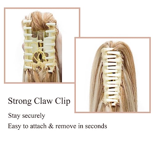 MY-LADY Ponytail Extension Human Hair Claw Clip in Ponytail Hair Extension Long Straight Pony Tail Hair Extensions Real Human Hair for Women Golden Brown & Bleach Blonde 16 Inch 105g