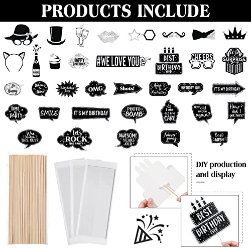 Outus 36 Pcs Birthday Photo Booth Props Kit Happy Birthday Graduation Wedding Party Favors Supplies Bday Party Decor 40th-...