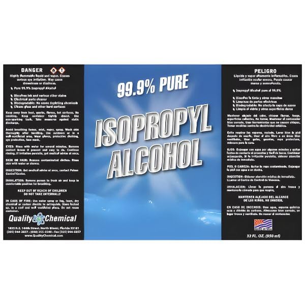 Quality Chemical - Super Premium - 99.9% Pure Isopropyl Alcohol (IPA) - Made in The USA - (1) 128 Fl Oz Bottle - Concentrated Isopropyl Alcohol (Combo)