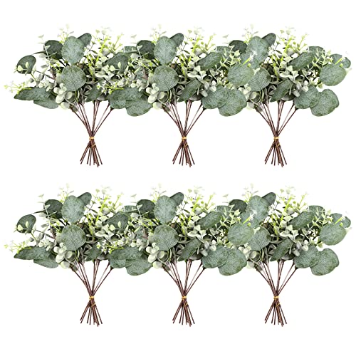 ZeKonan 40 Pcs Artificial Greenery Eucalyptus Stem Silver Dollar Leaves Baby Eucalyptus Leaves Suitable for Family Wedding...