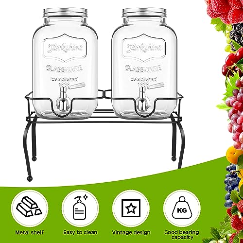 Blulu Metal Beverage Dispenser Stand for Parties Double Drink Stand Dispenser Holder Stand for Glass Jar Bottles(2 Gallon)