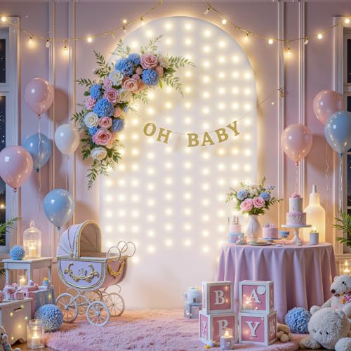White Arch Backdrop Cover with Lights Wedding Arch Covers 7.2ft Stretchy Backdrop Light up White Fabric Spandex Arch Cover...