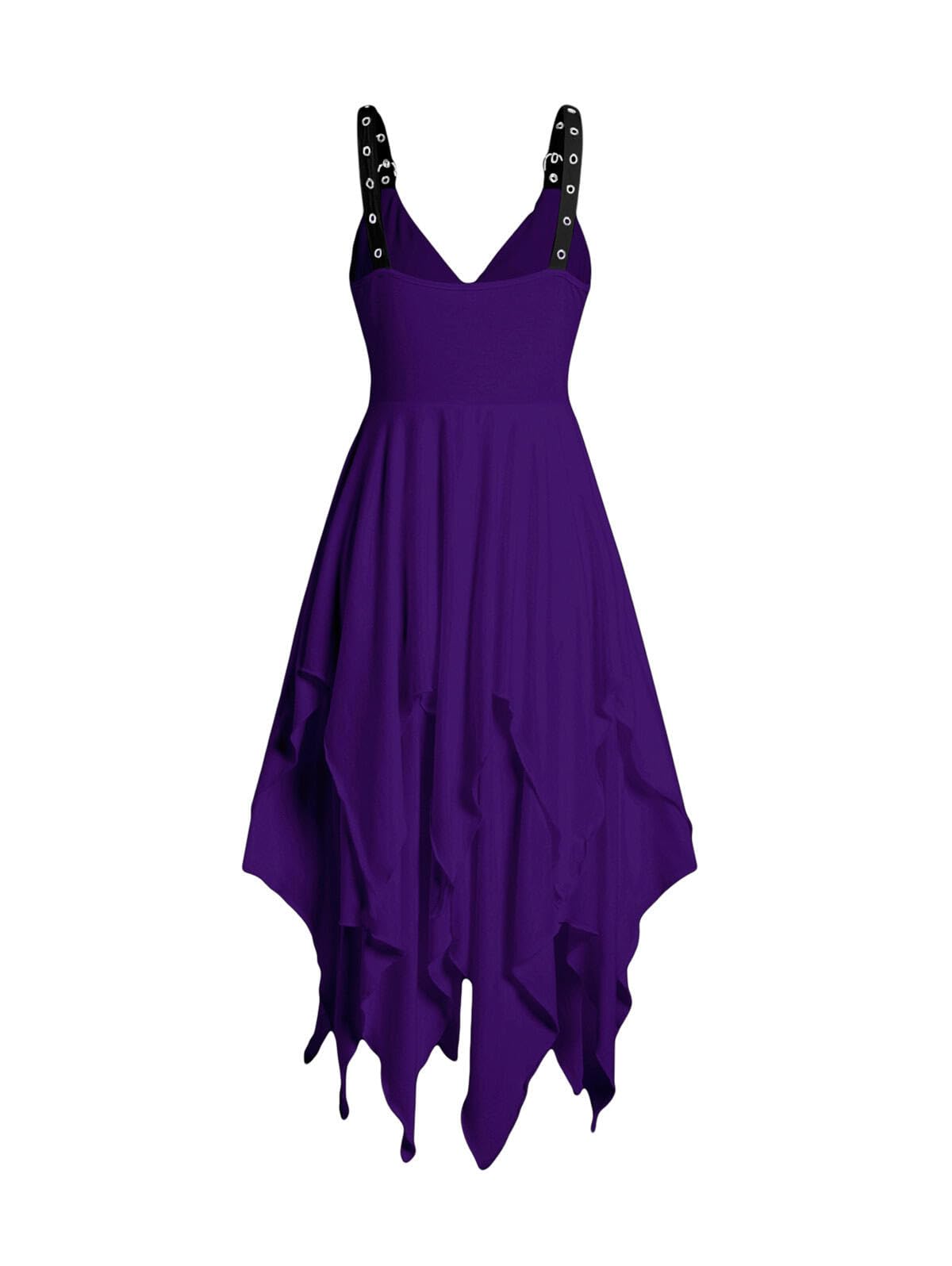 DRESSFO Women's Casual Sleeveless V Neck Tiered A Line Flowy Wrap Gothic Dress (Concord/Large)