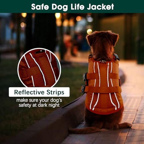 Kuoser Dog Life Jacket High Flotation, Reflective Dogs Life Vest for Swimming Boating, Adjustable Small Medium Large Dog l...
