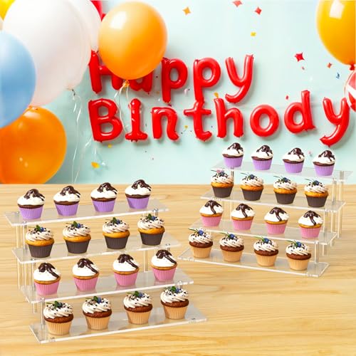 4 Tier Acrylic Display Risers, Clear Perfume Organizer Stand, Large Cupcake Stand Holder, Dessert Display for Party, Displ...
