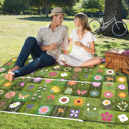 dealzilla Picnic Blanket 60"X78" Waterproof Foldable Outdoor Lawn Quilted Blanket Bag 2 in 1 Camping Machine Washable Conc...