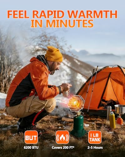 Breeze Touch Portable Propane Heater for Camping, 6200 BTU Outdoor Heater with Foldable Gas Tank Holder and Control Valve,...