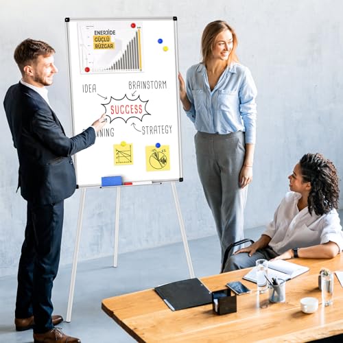 Magnetic Whiteboard Easel Stand, Dry Erase 36 x 24 White Board with Height Adjustable Tripod Stand, 3' x 2' Flipchart Ease...