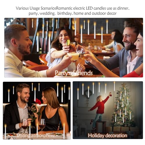 kakoya Flameless Floating Candles with Wand，20 Pcs Magic LED Hanging Taper Candles，Flickering Battery Operated Taper Candl...