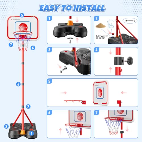 HopeRock 2 in 1 Kids Basketball Hoop and T Ball Set, Adjustable Basket Ball Stand,Hanging Tee Baseball for Toddlers Boys G...