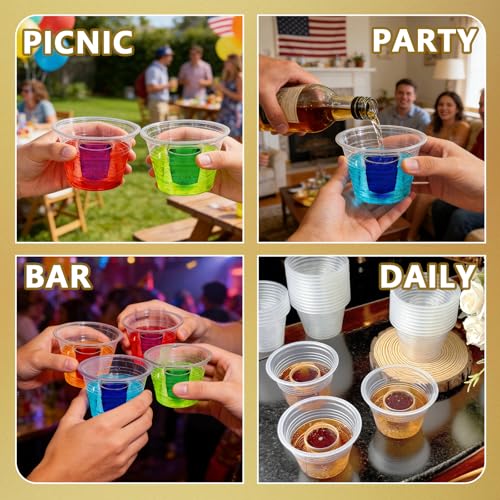 Slomg 200 Pack 3 oz Clear Plastic Bomber Cups, Bulk Disposable Jager Bomb Jello Shot Glasses for Mixed Drinks, Durable Min...