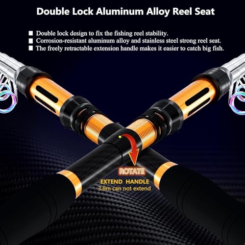 BNTTEAM Portable Fishing Spinning Rod and Reel Combo Set Carbon Fiber Fluorescent Rod Tip, with Fishing Lures Line Carrier...