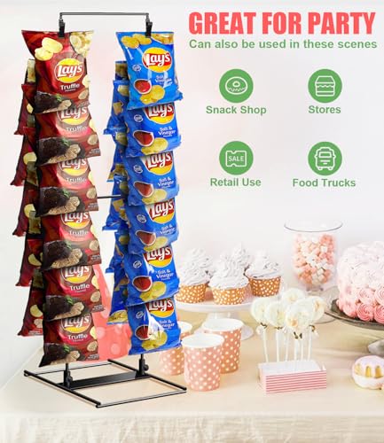 ROSROSE Chip Rack Display Stand 2 Pack, Potato Chip Display Rack with 24 Clips, 2 Row Chip Bag Holder for for Party Displa...