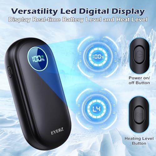 Rechargeable Hand Warmers, Dual-Sided Electric Hand Warmers with LED Display & Flashlight, 4 Levels Fast Heat, Portable Ha...