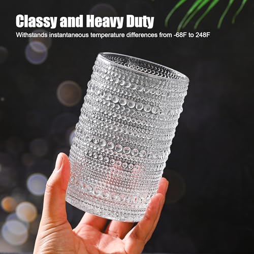 KMIGRUAN Hobnail Drinking Glasses with Straws 15oz Vintage Glassware Set of 6 Embossed Vintage Water Cups, Highball Glasse...