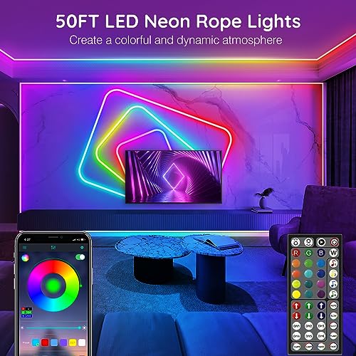 AILBTON 50FT Led Neon Rope Lights Control with App/Remote,Flexible Led Rope Light,Multiple Modes,IP65 Outdoor RGB Lights W...
