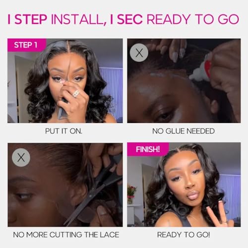 mscoco Bob Wig Human Hair 6¡¿5 Natural Black Body Wave Lace Front Wigs Human Hair Pre-bleached knots Glueless Bob Wig Human Hair Glueless Wigs Human Hair for Black Women