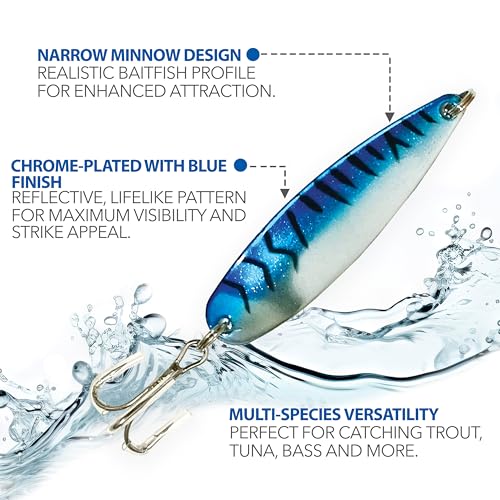 Crocodile Spoons Fishing Lures 2oz,12 Pcs Blue Mackerel Chrome Finish with Treble Hooks for Saltwater & Freshwater Fishin...