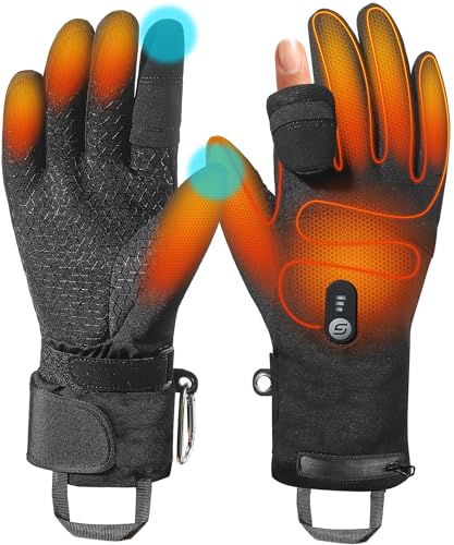 JS LifeStyle Heated Gloves for Men Women Hunting Work Rechargeable 3000mAh Battery with Light-off Fingerless Design Winter