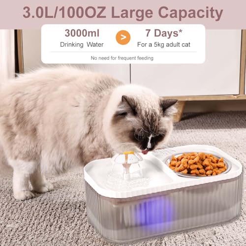 Marchul Cat Water Fountain and Stainless Steel Food Bowl, 100oz/3L Super Quiet Automatic Pet Water Dispenser with Smart Pu...