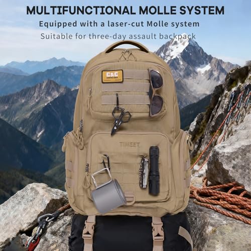 Timeet Tactical Backpack Hiking Backpack: Laser-Cut Molle System Military Backpack - Large Capacity Survival Tactical Gear...