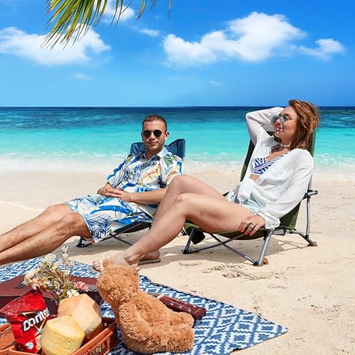 PORTAL Beach Chairs for Adults Camping Low Lightweight Portable Chair with Cup Holder Mesh Back Carry Bag for Outdoor Sand...