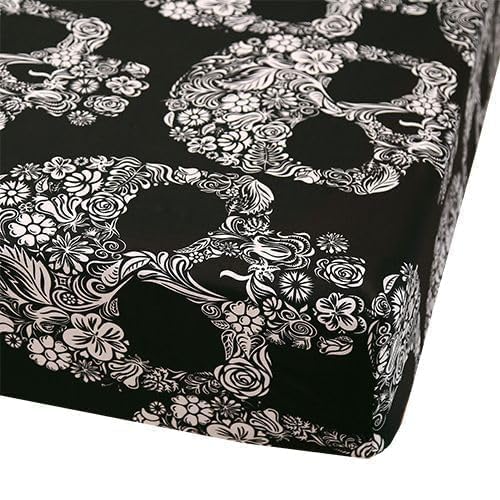 SDIII 4PCS Sugar Skull Sheets Set Full, Gothic Bedding Sheet Set, Flower Skeleton Full Size Sheet Set, Goth Skull Floral Sheets Full for Halloween