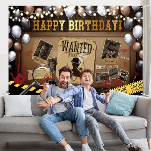 Detective Theme Birthday Backdrop, Murder Mystery Party Decoration, Funny Photography Supplies - Secret Spy - Who's The Bi...