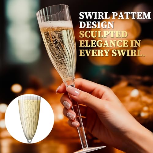 GuanQiao 16 Pack Clear Champagne Flutes, 6oz Disposable Wine Glasses with Long Stem, Reusable Plastic Cocktail Glasses for...