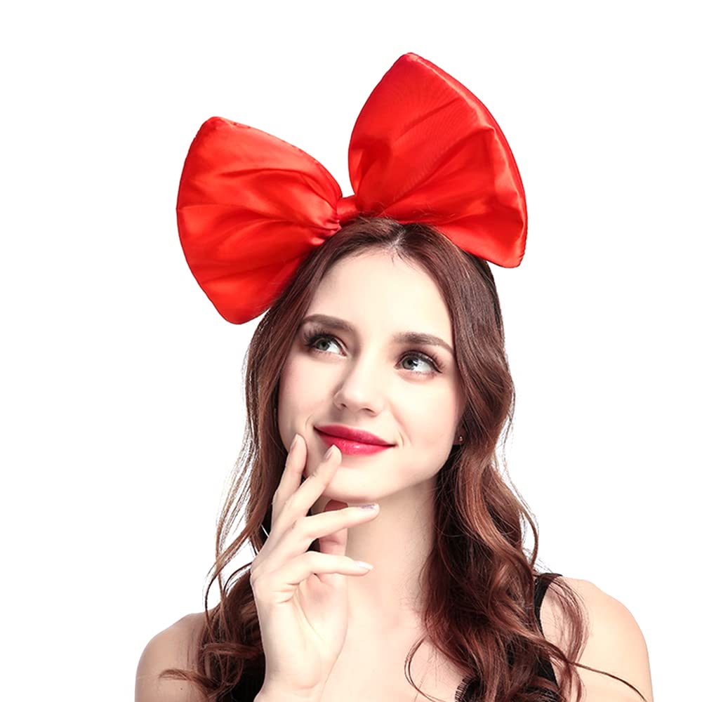 Bubbmi Christmas Red Huge Satin Hair Bow Headband, Oversized Birthday Party Festival Hairband Costume Headwear for Women Girls (