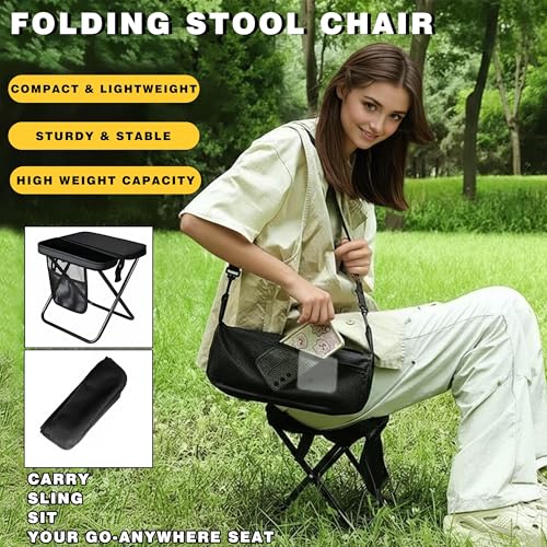 ABUUL Foldable Backpack Stool - Portable Pocket Chair with Storage Pouch, Convertible Satchel for Hands-Free Carry & Suppo...