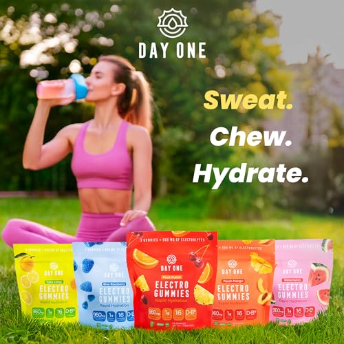 Day One Electrogummies - 60pcs. of Fruit Punch Flavored Electrolyte Gummies for Hydration and Recovery - Packed with Essen...