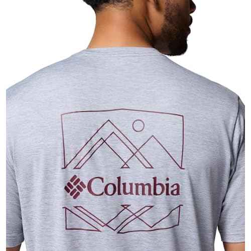 Columbia Mens Kwick Hike Back Graphic Short Sleeve Tee, Tradewinds Grey Heather/Linescape, X-Large