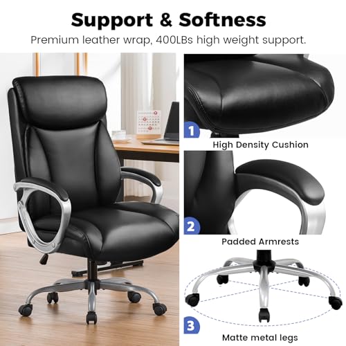 COMHOMA Ergonomic Office Chair Home Office Desk Chairs Comfy Back Support PU Leather Executive Office Chair with Wheels He...