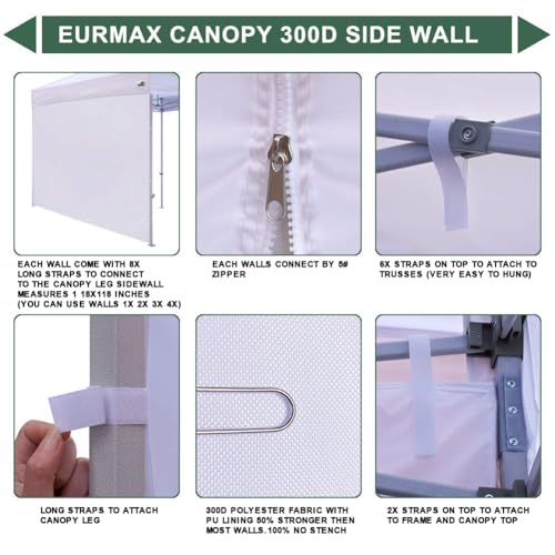 Eurmax USA Instant Canopy SunWall Tent Sidewalls for 10x10 Pop Up Canopy Tent,1 Pack Sidewall Only (White)