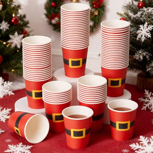 Yaomiao 300 Pcs 9 oz Christmas Paper Cups Santa Claus Belt Design Disposable Christmas Hot Cocoa Coffee Cups Bulk for Hot ...