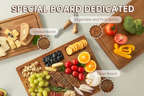 THETCHRY Acacia Wood Cutting Board Set,Thick Wooden Cutting Board for Kitchen with Holder,Chopping Board with Deep Groove...