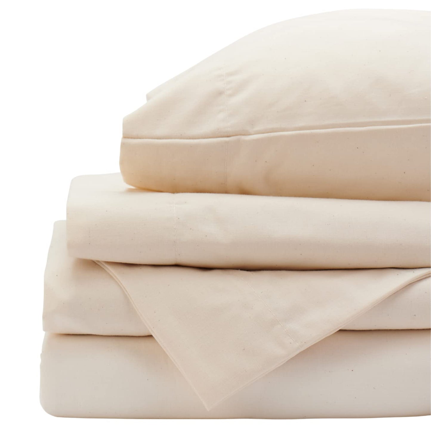 Red Land Cotton Luxury Sheet Set | 100% American Grown Cotton Basics | Premium Hotel Ultra-Soft Lightweight 4 Piece USA Made Deep Fitted Flat Sheet & Pillowcases Percale Weave (Split King/Natural)