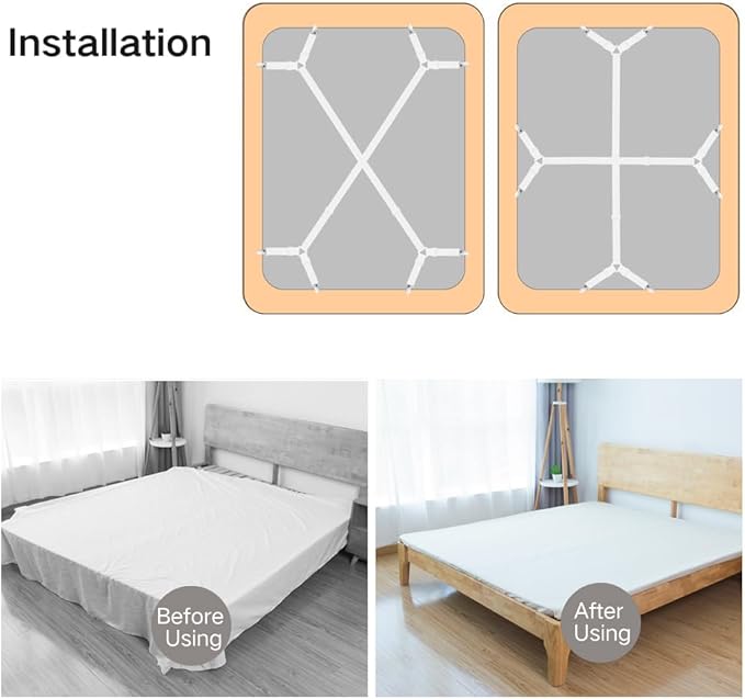 Foloda Sheet Holders Straps, 4 pcs Adjustable Bed Sheet Holder for Corners, Fitted Sheet Straps Fasteners Clips Suspenders Lock Gripper Scrunchie, Keep Sheet in Place